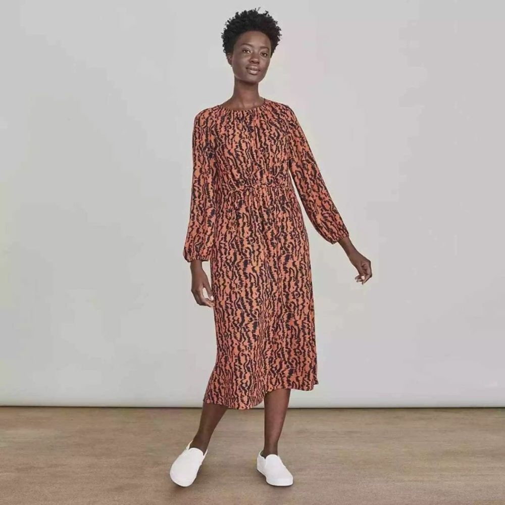 Elizabeth And James Elegant Orange and Blue Long Sleeve Maxi Women's Dress‎ M